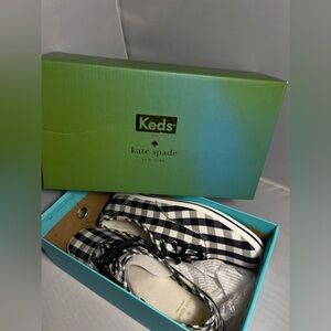 NWT KEDS Kate Spade Champion Sz 7.5 Black / White Plaid Checkered Shoes